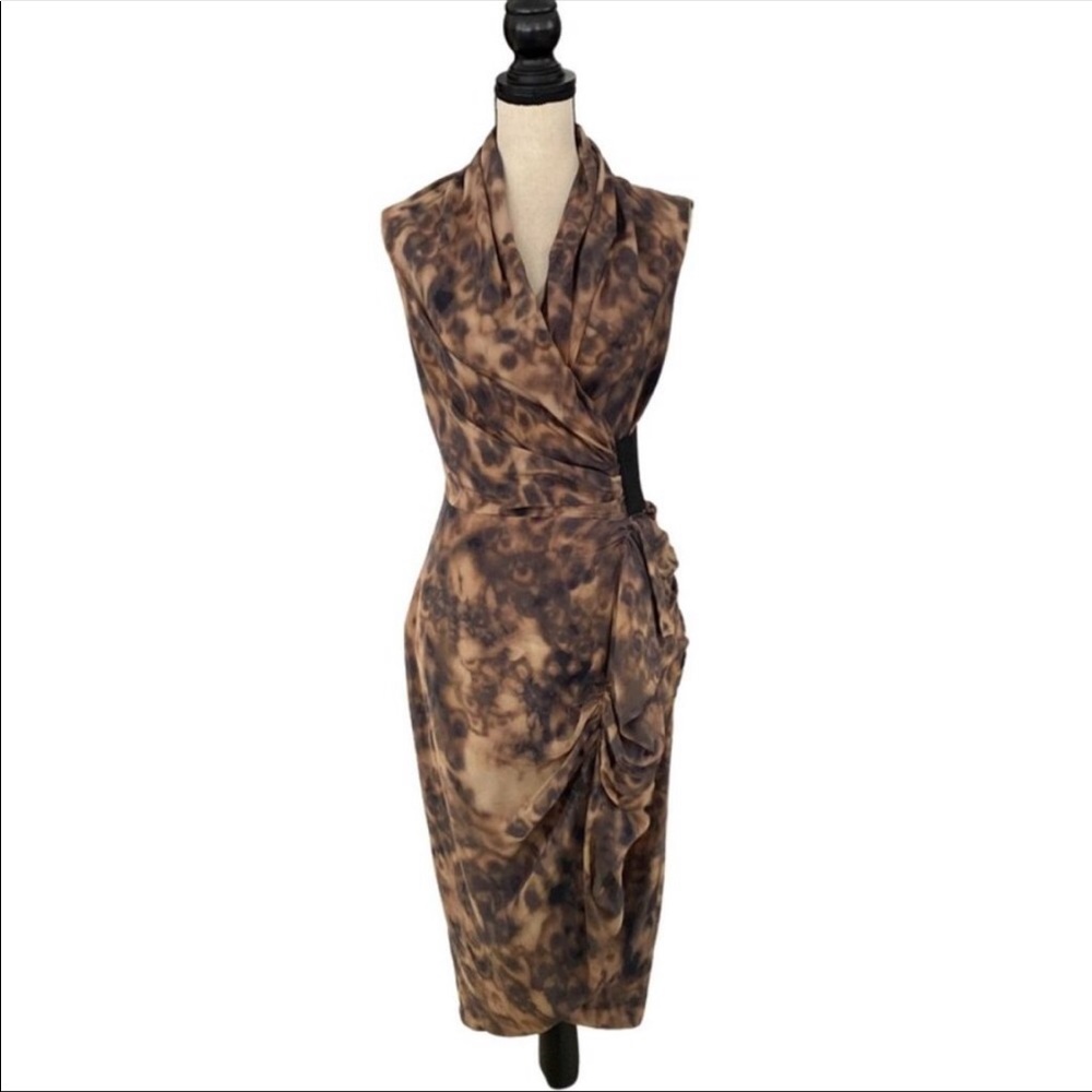 All saints Spitalfields 100% silk animal print drapery wrap sleeveless dress